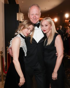 Amanda Seyfried, Stellan Skarsgård and Mona Fastvold at Golden Eve: The Golden Globes Honor Helen Mirren & Sarah Jessica Parker at The Beverly Hilton on January 06, 2026 in Beverly Hills, California. (Photo by Christopher Polk/Penske Media via Getty Images)