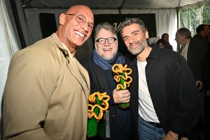 Dwayne Johnson, Guillermo del Toro and Oscar Isaac at The Creative Impact Awards And 10 Directors To Watch Brunch presented by Variety during the 2026 Palm Springs International Film Festival at The Parker Palm Springs on January 04, 2026 in Palm Springs, California. (Photo by Michael Buckner/Variety via Getty Images)