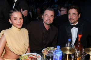 Chase Infiniti, Leonardo DiCaprio and Benicio del Toro at the 31st Annual Critics Choice Awards held at the Barker Hangar on January 04, 2026 in Santa Monica, California. (Photo by Christopher Polk/Variety via Getty Images)
